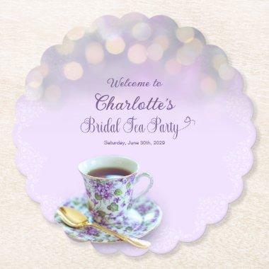Vintage Tea Party Bridal Shower Lilac Paper Coaster