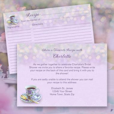 Vintage Tea Party Bridal Shower Lilac Recipe Enclosure Invitations