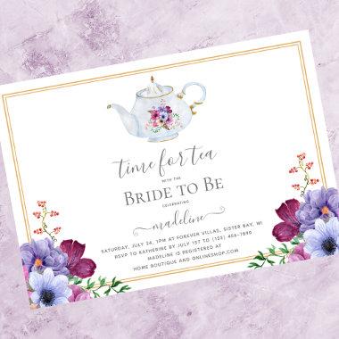 Vintage Tea Party Teapot Bridal Shower Invitations
