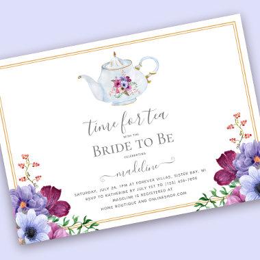 Vintage Tea Party Teapot Floral Bridal Shower Invitations