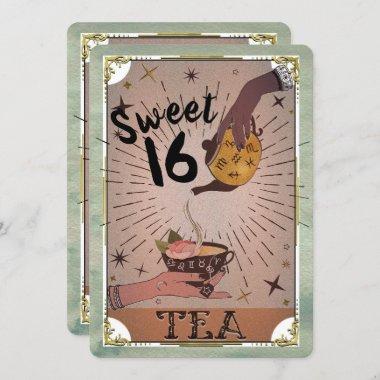 Vintage Tea Tarot Witchy Kettle Sweet 16 Party In Invitations