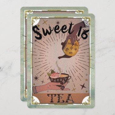 Vintage Tea Tarot Witchy Kettle Sweet 16 Party Invitations