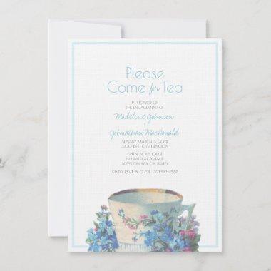 vintage teacup WEDDING SHOWER or engagement blue Invitations