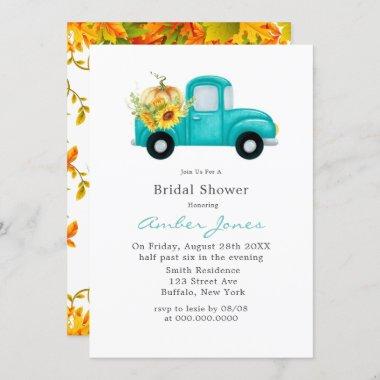 Vintage Teal Truck Pumpkin Bridal Shower Invite