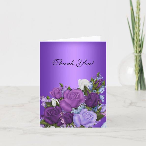 Vintage Thank You Invitations White Roses Purple Flowers
