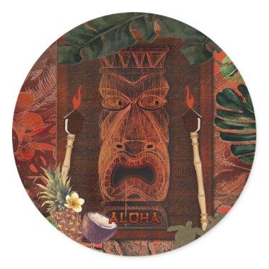 Vintage Tiki Aloha Hawaiian Luau Birthday Party Classic Round Sticker