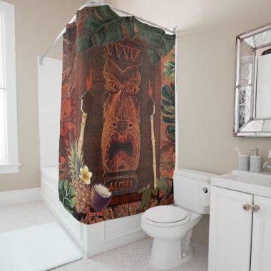 Vintage Tiki Aloha Hawaiian Rustic Tropical Island Shower Curtain