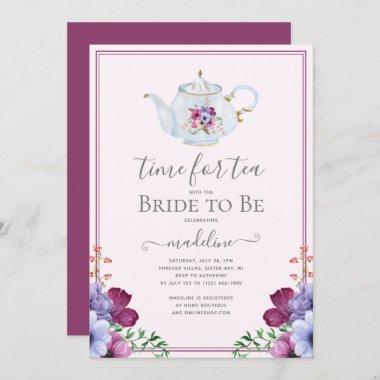 Vintage Time For Tea Floral Bridal Shower Invitations
