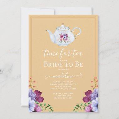 Vintage Time For Tea Floral Bridal Shower Invitations