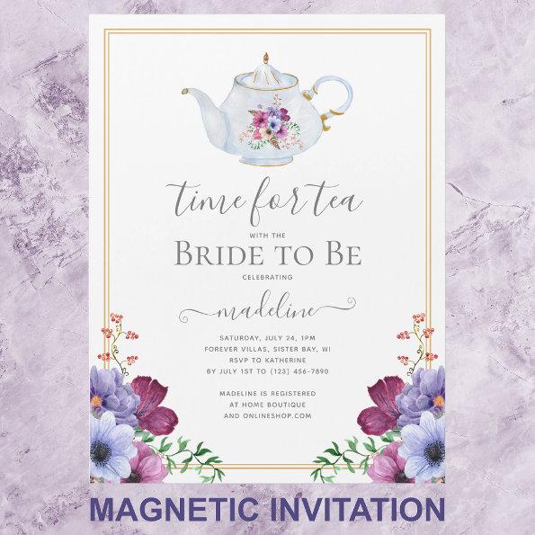 Vintage Time For Tea Floral Bridal Shower Magnetic Invitations