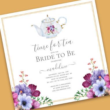 Vintage Time for Tea Party Bridal Shower Invitations