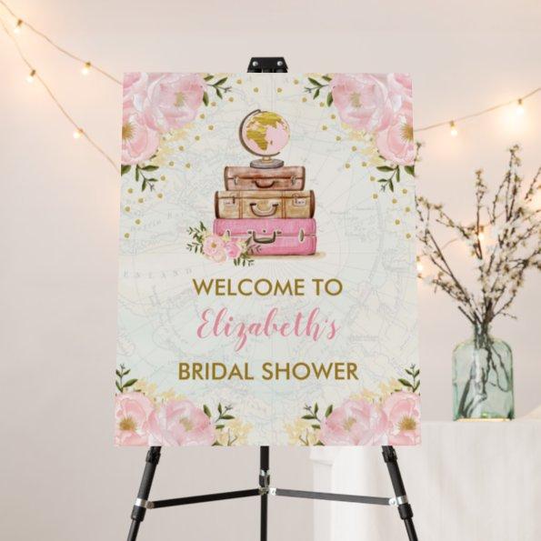 Vintage Travel Blush Floral Bridal Shower Welcome Foam Board