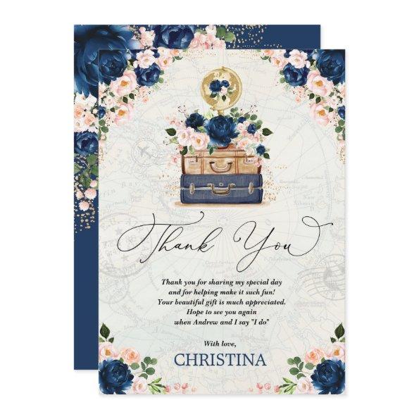 Vintage Travel  Navy Blush Floral Thank You