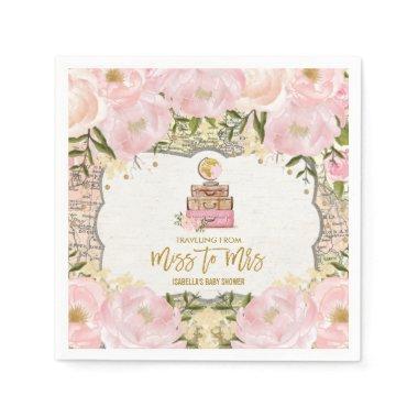 Vintage Travel  / Pastel Pink Floral Napkins