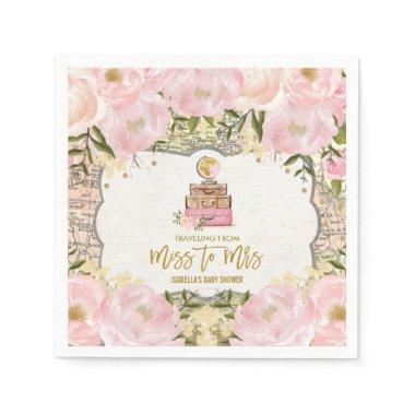 Vintage Travel Bridal Shower / Pastel Pink Floral Napkins