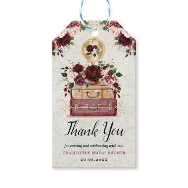 Vintage Travel Burgundy Blush Flower Bridal Shower Gift Tags