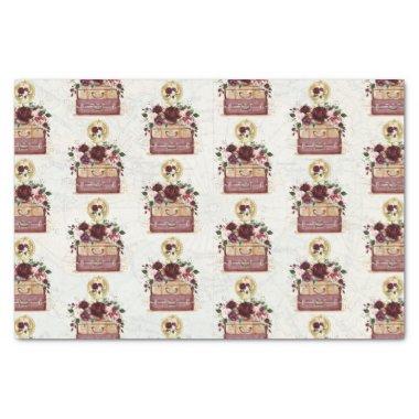 Vintage Travel Burgundy Blush Flower Decoupage Tissue Paper