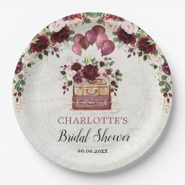 Vintage Travel Suitcases Balloons Bridal Shower Paper Plates
