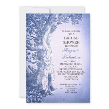 vintage tree blue rustic bridal shower invitations