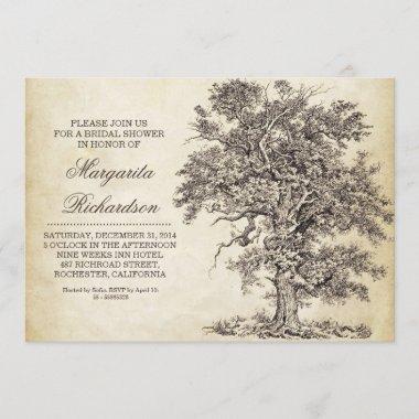 vintage tree old aged bridal shower invitations