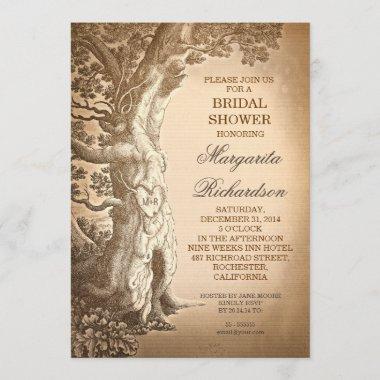 vintage tree old rustic bridal shower invitations