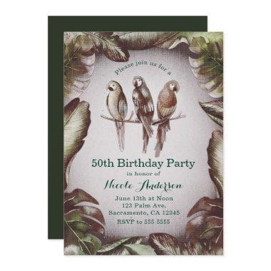 Vintage Tropical Tiki Birds Parrots & Leaves Party