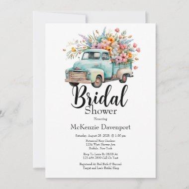 Vintage Truck and Elegant Wildflower Bridal Shower Invitations