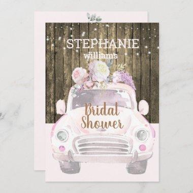 Vintage Truck Pink Floral Bridal Shower Invitations