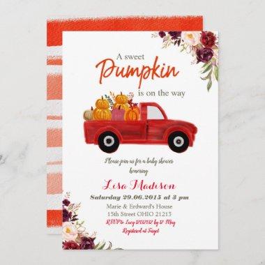 Vintage Truck Pumpkin is on the way baby shower Invitations