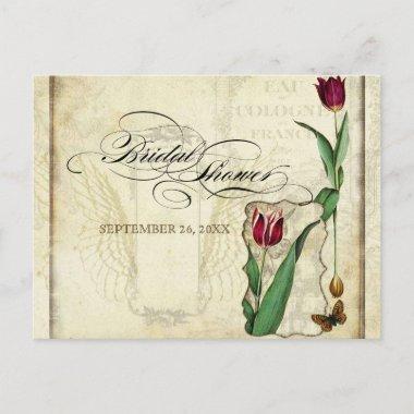 Vintage Tulips Angel Wings Swirl Tea Stained Red Invitation PostInvitations