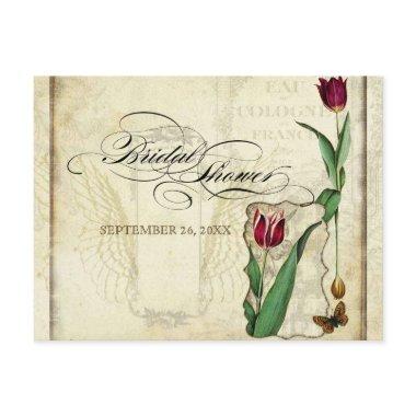 Vintage Tulips Angel Wings Swirl Tea Stained Red Invitation PostInvitations