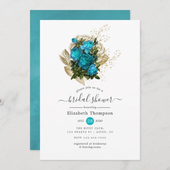 Vintage Turquoise and Gold Shabby Bridal Shower Invitations