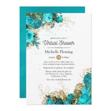 Vintage Turquoise and Gold Virtual Shower Invitations