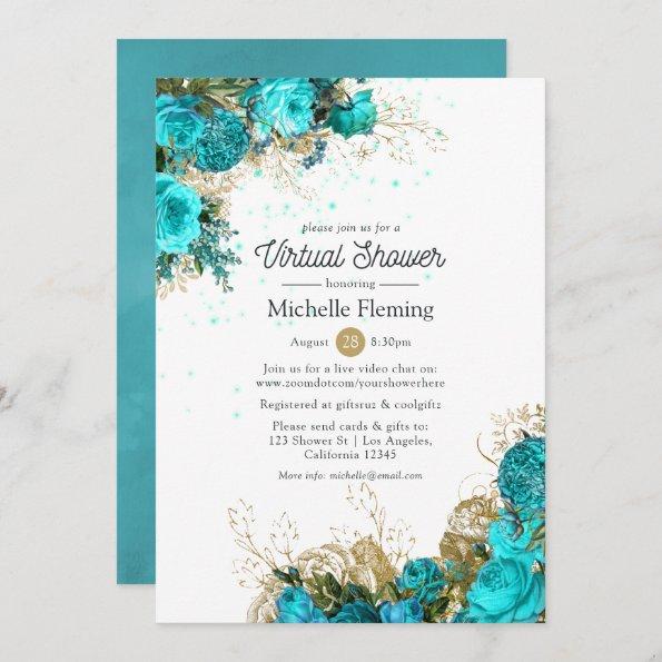 Vintage Turquoise and Gold Virtual Shower Invitations