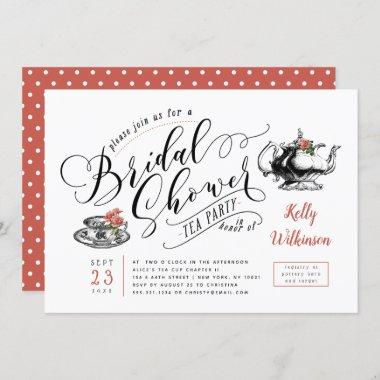 Vintage Typography | Bridal Shower Tea Party Invitations