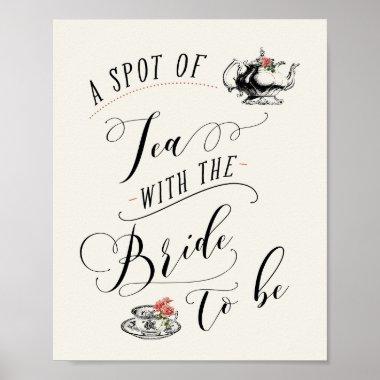 Vintage Typography Bridal Shower Tea Party Sign