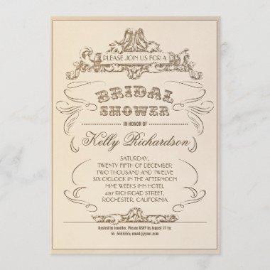 vintage typography old bridal shower invitations