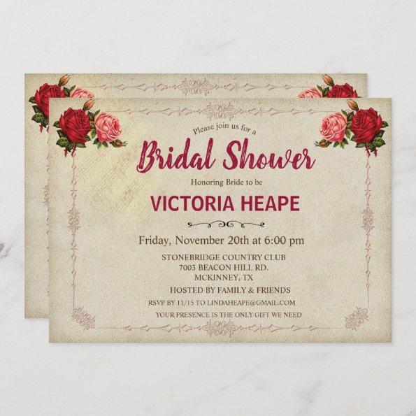 Vintage Victorian Floral Bridal Shower Invitations