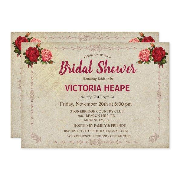 Vintage Victorian Floral Bridal Shower Invitations