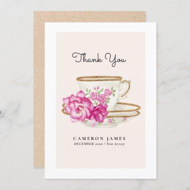 Vintage Victorian Floral Teacup Rose Tea Party Thank You Invitations