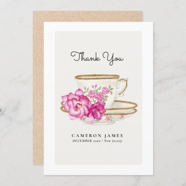 Vintage Victorian Floral Teacup Rose Tea Party Thank You Invitations