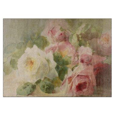 Vintage Victorian Rose Watercolor Cutting Board