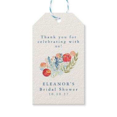 Vintage Watercolor Blue Red Floral Bridal Shower Gift Tags