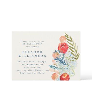 Vintage Watercolor Blue Red Floral