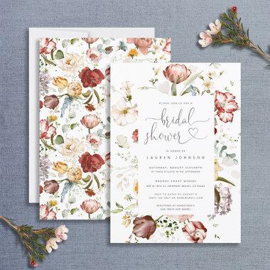 Vintage Watercolor Floral Script Bridal Shower Invitations
