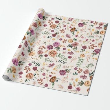 Vintage Watercolor Flowers Botanical Garden Floral Wrapping Paper