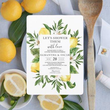 Vintage Watercolor Yellow Lemons & Leaf Frame Invitations