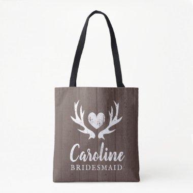 Vintage wedding bridesmaid brown wood deer antlers tote bag