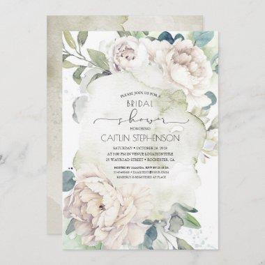 Vintage White Flowers and Greenery Bridal Shower Invitations