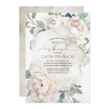 Vintage White Flowers and Greenery Bridal Shower Invitations